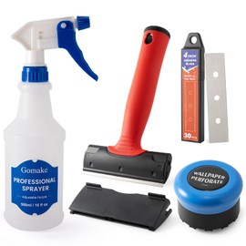 Gomake Wallpaper Remove Tool Set With Perforating Scoring Tool,Spray Bottle,4 inch Razor Blade Scraper Sticker Remover to Peel Contact Paper Vinyl Backsplash Window Film Wallpaper Adhesive