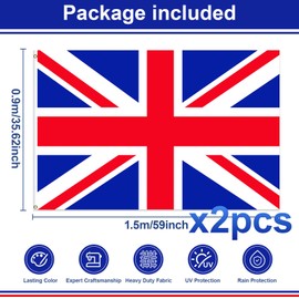 Wonlonda Union Jack Flag, 150 x 90 cm, 2pcs Great Britain British UK Flags Double-Sided with Brass Eyelets for Indoor Outdoor Display, VJ-Day Commemorative