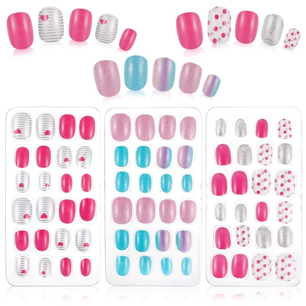 RosewineC 72 Pieces Girls Press on Nails Fake Nails Artificial Nail Tips Children Full Cover Short False Fingernails for Girls Kids Nail Art Decoration (Girls Press on Nails )