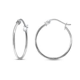 Hoop Earrings for Women Sterling Silver Small 20mm High Polished Round Thin Click-Top 3/4 Inch Hoops for Men Gift