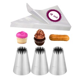 Extra Large Churro Piping Bags and Nozzles,3 French Star Piping Tips for Eclairs & 20 Disposable Pastry Bags 18 inch