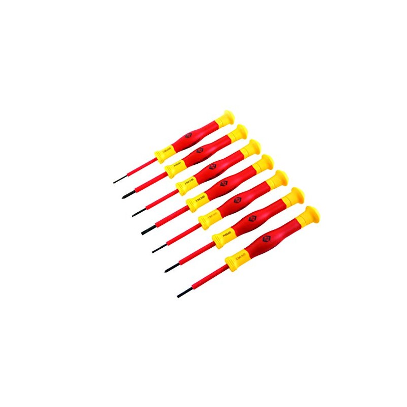 C.K T4897 VDE Precision Screwdriver, Red/Yellow/Black, Set of 7 Piece
