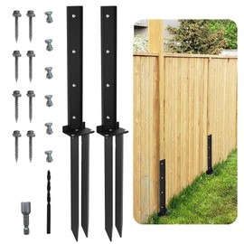 Fence Post Repair Kit, Fence Post Anchor Kit for Repairing Tilted Broken Wooden Fence Post, Heavy Duty Steel, 2 PCS, Black