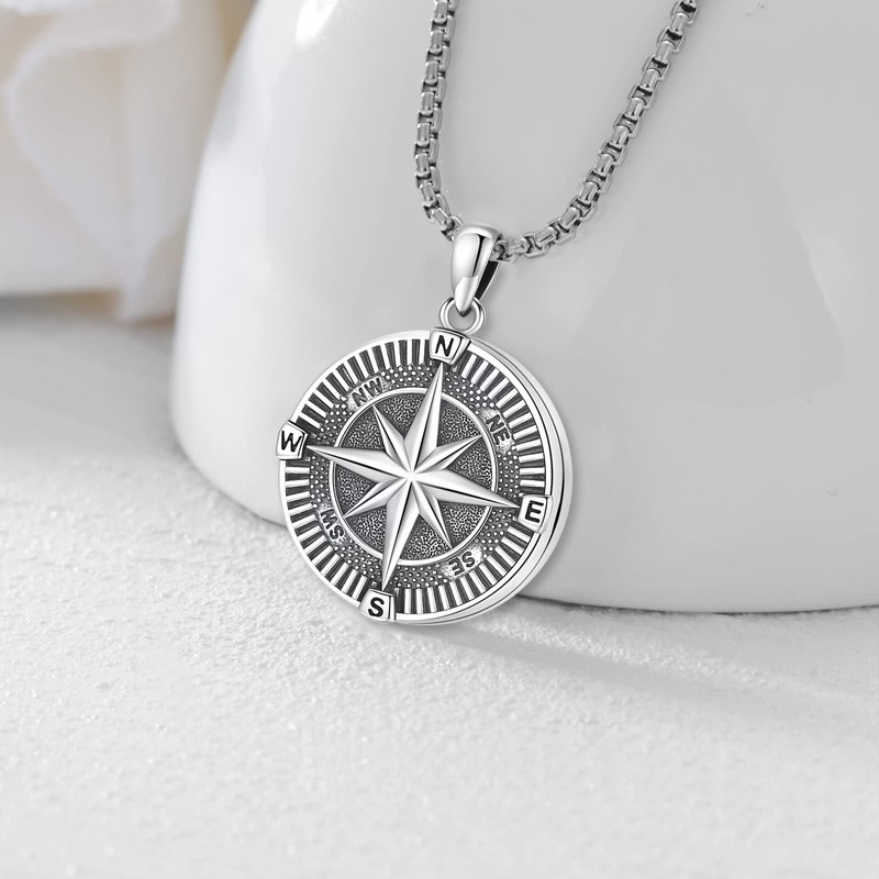 Eusense Compass Necklace 925 Sterling Silver Jewelry Compass Locket Necklace