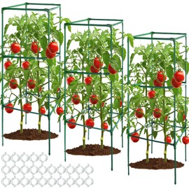 3 Pack 47 * 15.7 * 15.7IN Tomato Cages with 25 Clips for Garden,Square Metal Plant Support Cages,Height Adjustable Small Tomato Cage for Climbing Vegetables Flowers and Tomato Trellis