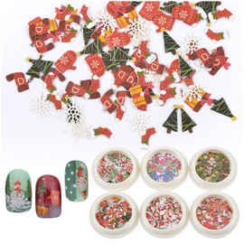 MEILINDS Nail Art 3D Christmas Sequins Glitter Acrylic DIY Manicure Nail Tips Wood Chips Flakes Decoration 6 Boxes