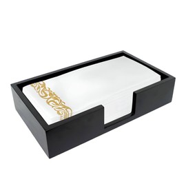 Guest Towel Napkin Holder, Wood Paper Hand Towel Holder Tray, Disposable Napkin Towel Holder Caddy, Flat Dinner Napkins Holder for Table, Napkin Holder for Kitchen Bathroom, Black Rectangular