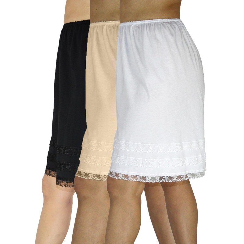 Underworks Cotton Knit Snip-A-Length Pettipants Culotte Slip Bloomers Split Skirt