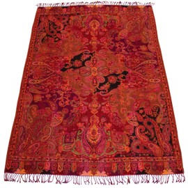 Lorenzo Cana 96120 Elaborate Jacquard Woven Paisley Pattern Fluffy Soft Blanket 100% Wool Blanket Sofa Blanket Red in Exotic Elegance