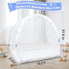 Baby Crib Tent Safety Net to Keep Baby in, Pop Up Crib Tent Canopy Keep Baby from Climbing Out, Mosquito Net for Baby Crib, Ultra Stable Frame, Durable Strong Self-Locking Zipper, White