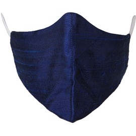 Exotic India Two ply Plain Khadi Silk Fashion Mask with Cotton- Backing and Ear Loops - Color Print BlueColor One Size fits Most