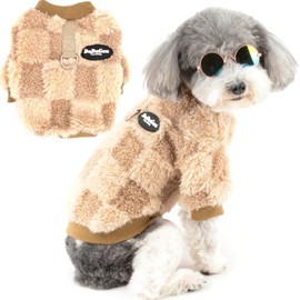 Zunea Small Dog Jumpers with D-Ring Fuzzy Sherpa Fleece Winter Sweater Coats Soft Warm Pullover Puppy Clothes Cold Weather Jackets Pet Dogs Girl Boy Sweatshirt Apparel for Chihuahua Yorkie Brown XXL