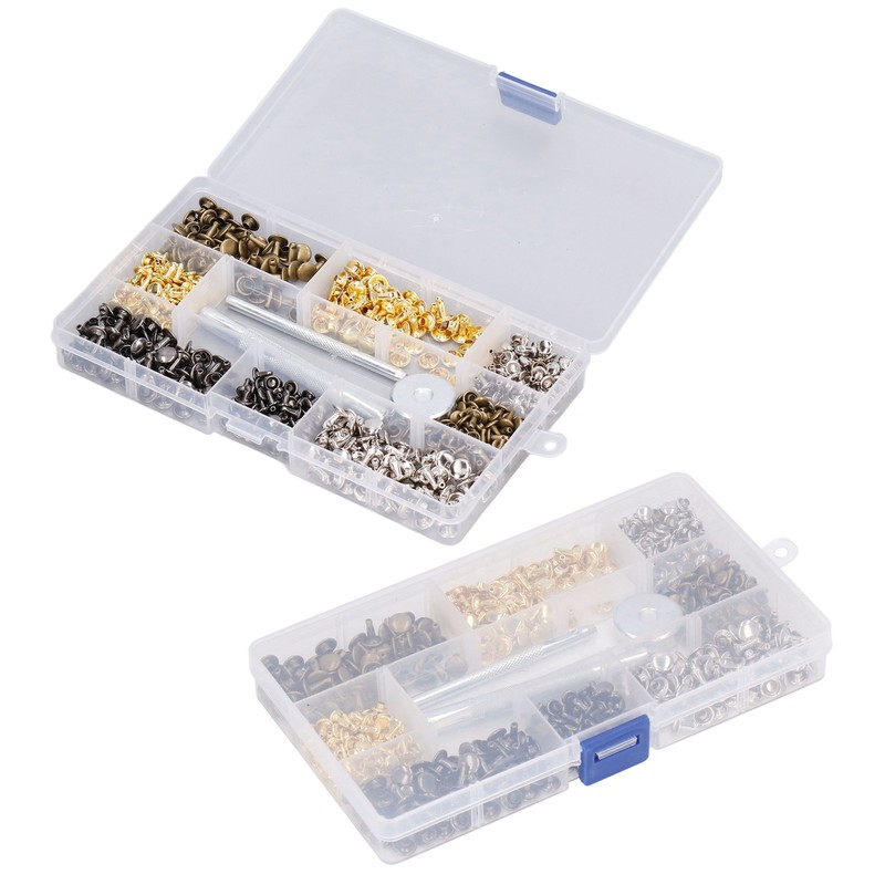 240Pcs Leather Rivet Double Caps Tubular 2 Sizes Metal Set