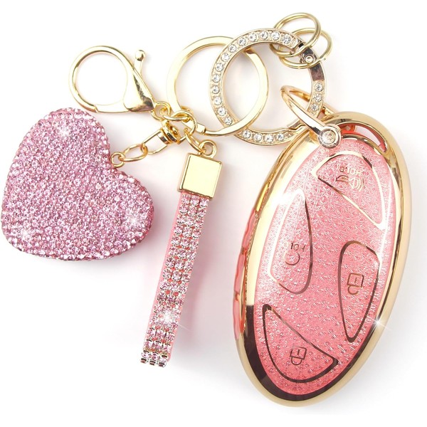 YIKECASE Key Fob Cover with Diamond Keychain Fit for Hyundai