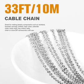 33 Feet 18K Gold Plated Cable Chains Bulk, 2mm Stainless Steel Textured Cable Link Chains Roll for Jewelry Making