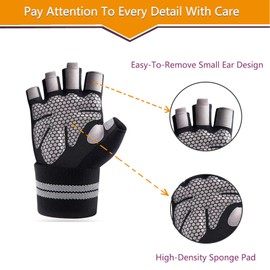 VICKEYWIN Breathable Workout Gloves for Men Women, Padded Gloves with Wrist Wraps Support, Full Palm Protection, Grip for Gym Training, Fitness, Weightlifting, Exercise Fingerless(Black-Long-S)
