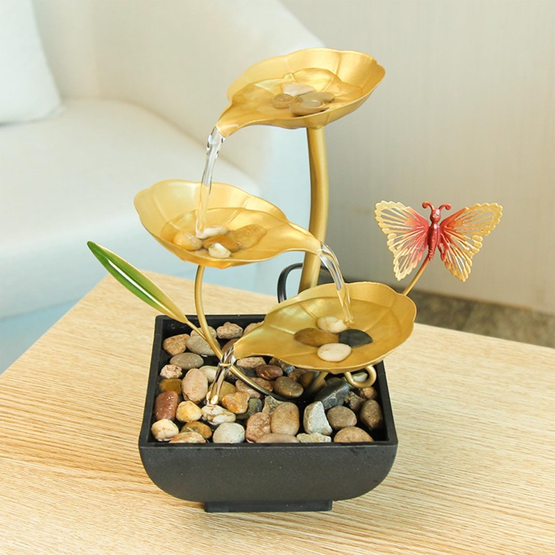 Water Fountain Indoor Metal Tabletop Fountain Waterfall 3-Tier Small Desk