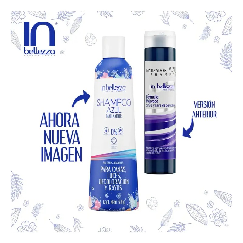 Shampoo Azul Matizador Para Canas Y Rayos Inbellezza 500g
