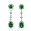 Long Green Teardrop CZ Crown Clip On Dangle Chandelier Earring