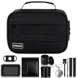 PODAHO Large Smell Proof Stash Bags with 9 Accessories, Premium Smell Proof Containers Case with Lock, Waterproof Smell Proof Box for Travel and Home, Black