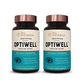 Live Conscious Eye Vitamins Select AREDS 2 Ingredients with Vitamin E, Lutein, and Astaxanthin - OptiWell Eye Health Supplement and Blue Light Support (2 Pack)