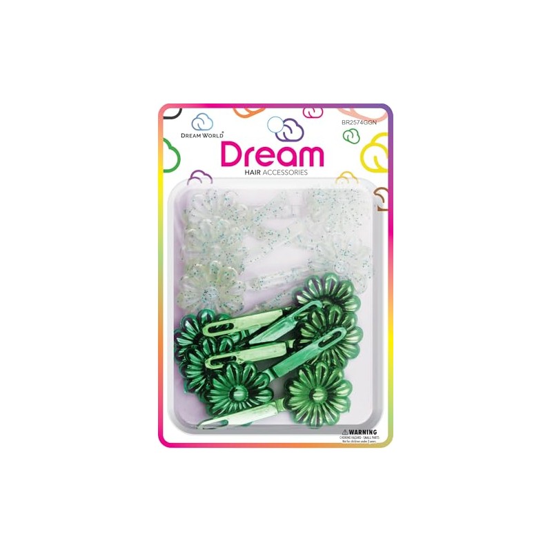 Dream World Self Hinge Barrette Daisy Metallic & Glitter Green