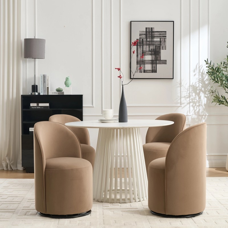 Modern Design Velvet Fabric Upholstered Kitchen Swivel Barrel Accent Dining
