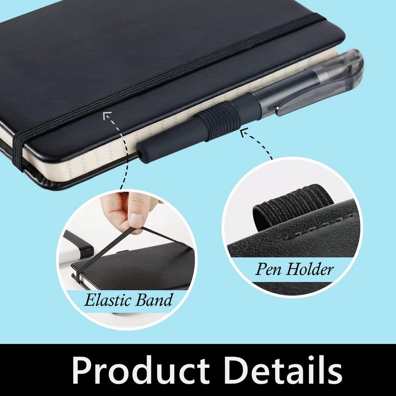 Febbya A7 Pocket Notebook with Pen,100 Pages 100gsm Thick Lined