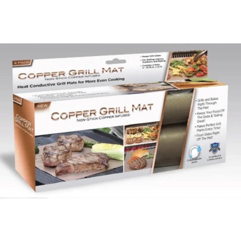 Idea Village (2) Pkgs Non-Stick Copper Grill and Bake Mat