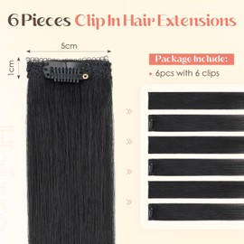 Hairro 6PCS 6 Clips In Short Hair Extensions Remy Real Human Hair Clip Ins Mini Clip On Hairpin Hairpieces For Women 31g 10 Inch #1B Natural Black