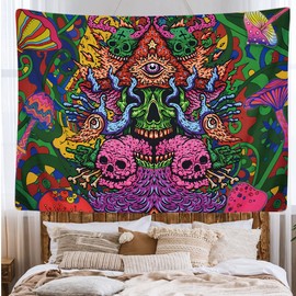 Ulticool - Skull Psychedelic - Tapestry - 200 x 150 cm - Large Wallpaper - Poster Decoration - Non-Woven - Canvas - Painting - Tapestry Accessory