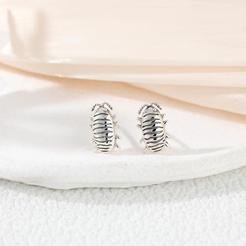 Sterling Silver Pillbug Stud Earrings for Women Pillbug, Doodlebug, Roly