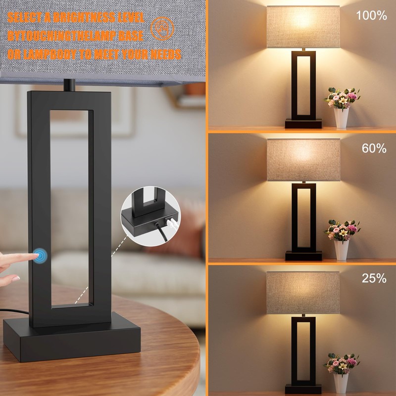 22" Tall Modern Living Room Lamps - Touch Bedside Lamps