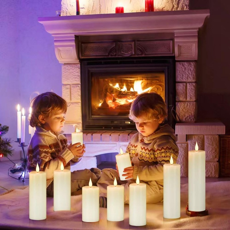 Hanzim Flameless Flickering Battery Operated Candles 9PACK Real Wax Pillar