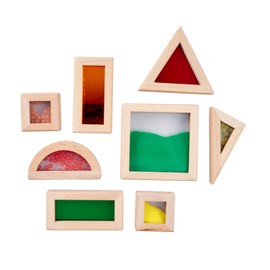 Eichhorn Blocchi da Costruzione con Finestra – 8 Pezzi Set di Elementi Colorati in Legno di faggio, con Sabbia, Sfere o Specchio, promuove sensorialità e capacità motorie, in Legno, Acrilico e ABS, a