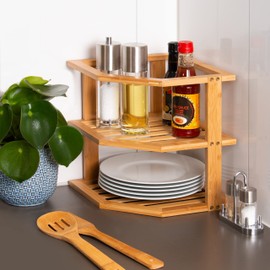 bremermann Corner Shelf, 3 Levels, Bamboo, Approx. 25 x 27 x 25 cm (W x H x D), Cupboard Shelf