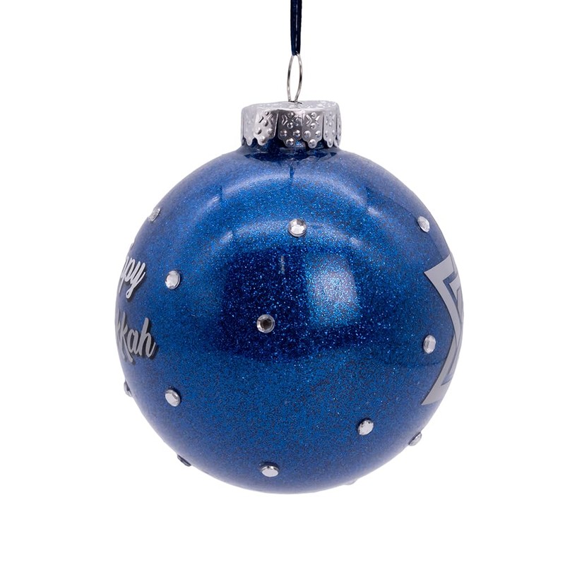 Kurt Adler 80mm Glass Happy Hanukkah Blue Ball Ornament