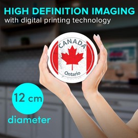 1 x Round Jumbo Size Coaster 12cm Ontario Canada Flag Travel Holiday Cork Backed MDF Glossy Tea Coffee Accessory #59058
