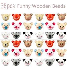Yupneih Wooden Balls with Face, Wooden Beads with Face 20 mm, 9 Styles Wooden Beads with Face Worms, Smileys Round Wooden Beads for DIY Crafts (Pack of 36)