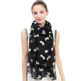 Scottish Terrier Scottie Dog Print Women's Scarf Shawl Wrap Lightweight (Black)