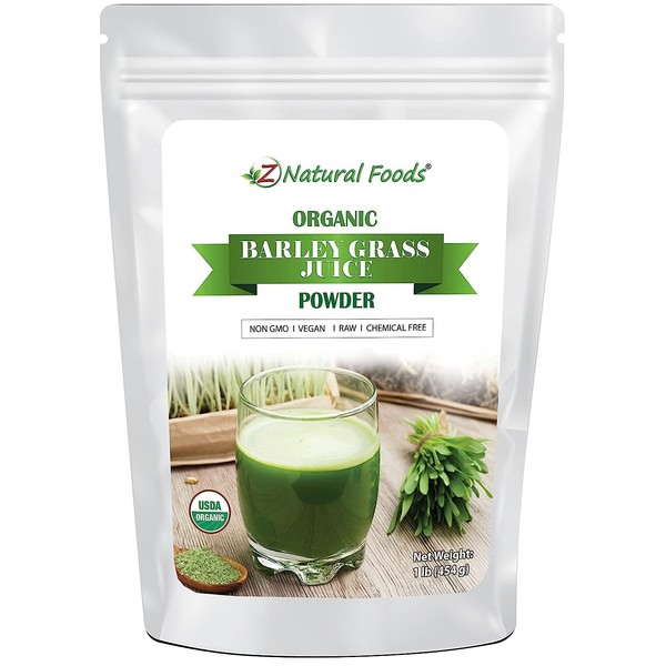 Z Natural Foods Organic Barley Grass Juice Powder, Antioxidant-Rich Organic Grass Powder for Overall Well Being, 100% Natural Superfood, Gluten-Free, Non-GMO, 1 Lb