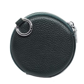 BAWAKO Round Leather Coin Purse – Key Pocket Coin Purse for Cards Change and Small Things, Coin Bag with Carabiner, Coin Purse Coin Purse Coin Purse Coin Purse Change Wallet, Green, Wallet