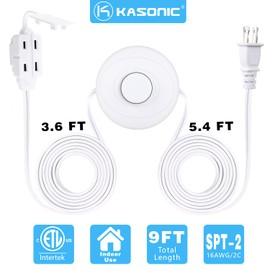 K KASONIC - Extension Cord with On/Off Switch, 9 Feet 3 Outlets Power Cord with Safety Outlet Cover, Indoor Use with Lamps, Holiday Christmas Tree Lights, ETL Listed - 2 Pack