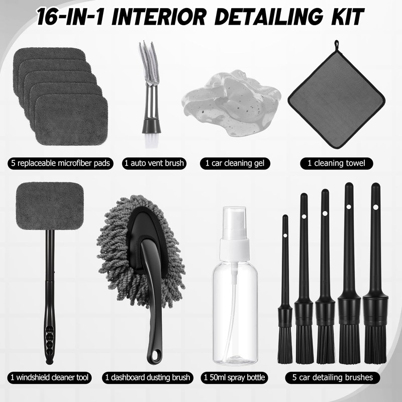 Wovnet 16 Pcs Windshield Cleaner Tool, Car Cleaning Kit with