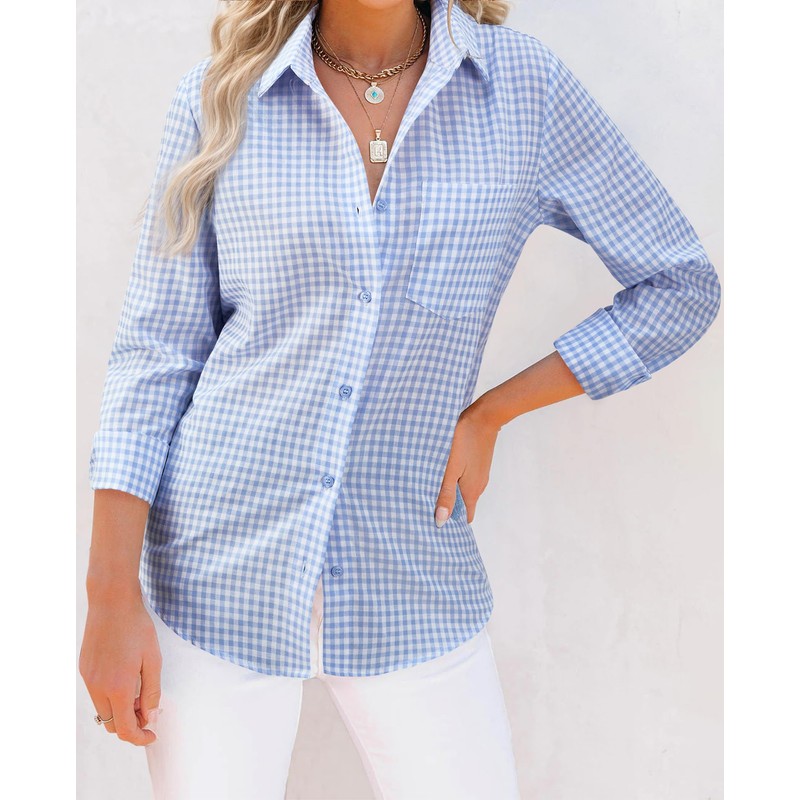 siliteelon Womens Plaid Shirts Gingham Top Button Down Long Sleeve