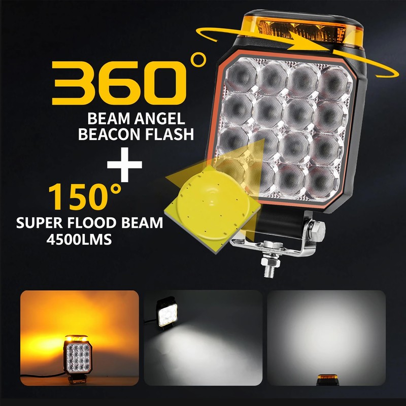 Adzoon 4 inch Strobe Lights for Trucks, Amber Warning Flashing