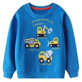Codkkre Sweatshirts for Boys Pullover Cotton Kids Boys Sweater with Crew Neck Printed for Boys 2-7 Years Size 92-122, Engineer Vehicles/Blue