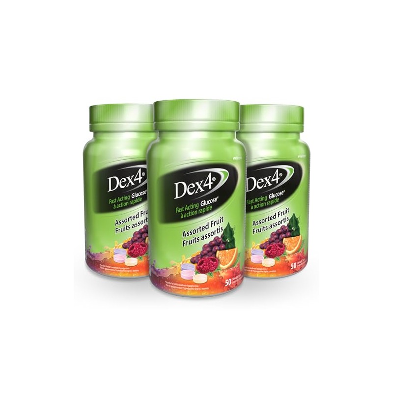 Dex4 Glucose Tablets, 50 Count Bottle, Assorted Fruit, Each Tablet