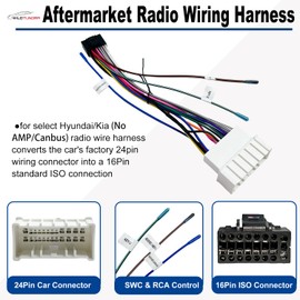 16Pin ISO Aftermarket Radio Harness Adapter for Hyundai 2006-2008 KIA 2005-2008, 16Pin Android Car Stereo Wiring Harness with SWC Reverse Cable for Accent Azera Elantra Optima Rio Rondo Sedona