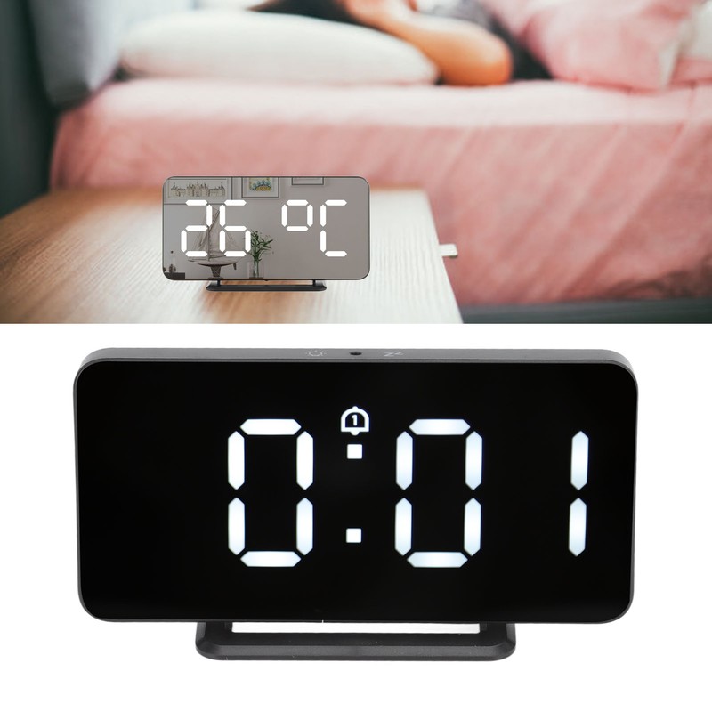 Digital Mirror Alarm Clock 5V Double Alarm Snooze Function LED